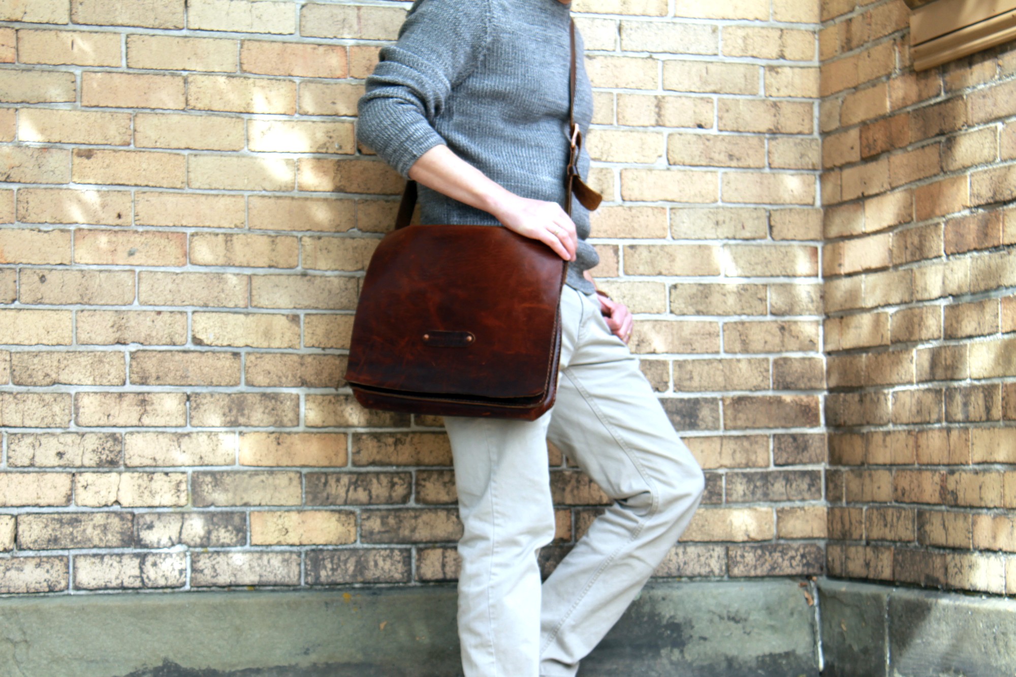 Traditional Messenger bag in real American Bison Leather — Beargrass Leather